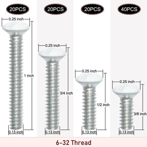 Wall Plate Screws Kit 100 Pcs White Outlet And Switch Plate Screws With 6 32 Thread Assorted Lengths shown