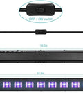Three Pack 27W LED Black Light Bar Set for Glow Parties and Body Paint UV Black Light Bar with cord and dimensions shown.