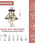 Industrial Semi Flush Mount Ceiling Light Fixture Three Light Dope Matte Black And Gold Chandelier E26 Farmhouse Ceiling Lamp