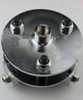 Top view of Five Inch Litchi Surface Bush Hammer Plate For Angle Grinder With 5/8-11 Thread showing threads and rollers.
