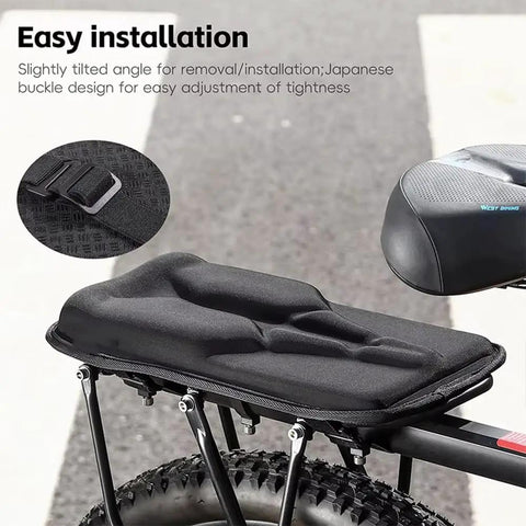 Upgrade Your Ride With This Rear Bike Seat Cushion For Nakto Classic Cruiser E-Bike Featuring An Ergonomic 3D Design To Stop Passing Around And A Thickened Sponge Core For Smooth City Commuting Without Any Pain. Black padded rear bike seat cushion with Japanese buckle for easy installation