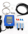 Liquid Flow Meter Workhorse With Tuf-2000b And TM-1 Sensor, DN20-DN700mm Range, IP67 Waterproof For Water Sea Water Sewage Oil And Alcohol, Includes 4-20mA Output, OCT Pulse Output, Relay Output, PT100 Input Support, Pro Grade, showing full kit with sensors and cables.