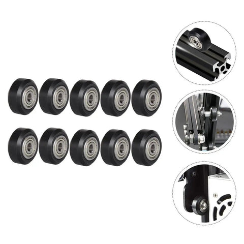 Top Notch V Shape Groove Plastic Bearing Pulleys for 3D Printer Rollers 5mm Bore 10 Pack with detailed application images