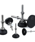 Heavy Duty Adjustable Leveling Feet 8 Pack Rock Solid Swivel Base Furniture Legs For Cabinets Shelves Workbenches Rustproof M12 Thread 50 Millimeter Diameter Anti Vibration Support Studs, assorted angles with rubber bases and threaded metal rods.