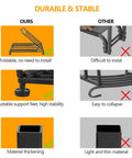 Comparison of foldable firewood rack features versus conventional racks, highlighting ease of use and stability.