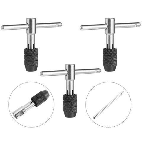 Three Piece Adjustable Ratcheting Tap Wrench Set With Detachable Bar For Handy One Hand Operation Durable Steel For Drills Taps Reamers And Manual Threading, 3-piece set
