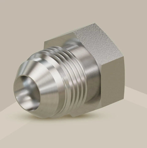 Close-up of Complete Three Eighths Inch JIC 37 Degree Cap And Plug Kit Dash 06 Heavy Duty Steel Fittings