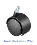 Slick Rolling Nylon Caster Wheels Twin Roller Rig With M8 Threaded Stem Matte Black swivel caster, 50.8 mm, 17.5 kg capacity.