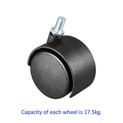 Slick Rolling Nylon Caster Wheels Twin Roller Rig With M8 Threaded Stem Matte Black swivel caster, 50.8 mm, 17.5 kg capacity.