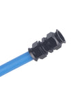 Black 3/4-inch union air fitting on blue 3/4-inch ID tubing