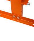 Close-up of the adjustable plate base of Garage Beast Six Ton Hydraulic Press With Adjustable Plates And Reliable Safety Valve Orange Benchtop Power Tool.