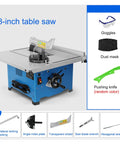 Heavy Duty Eight Inch Woodworking Table Saw With Multi Function Sliding Table And No Sweat Dust Collection For Rock Solid Precision Cuts 1800 Watt Motor including goggles, dust mask, and pushing knife