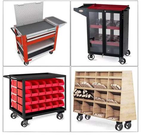 Industrial carts with heavy duty castor wheels set of 4 in steel and cast iron, 6 inch rigid and braked casters under 1500 lbs load