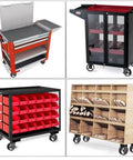 Heavy Duty Cast Iron And Steel Caster Wheels Set Of 4 With Rigid Brackets And Four Brakes on tool carts and storage units.