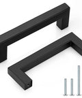 Slick Matte Black Square Bar Cabinet Pulls 5 Pack With 3 3/4 Inch Hole Centers Heavy Duty Stainless Steel Drawer Handles.