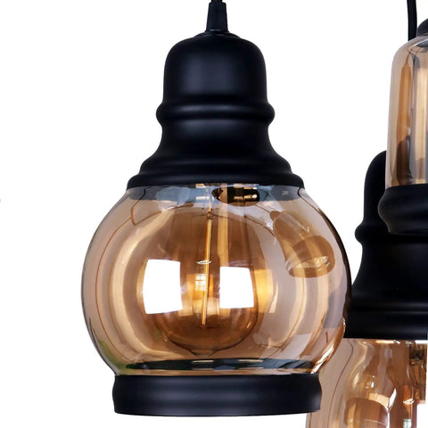 Close-up of Vintage Farmhouse Pendant Lights Dope For Kitchen Island With 3 E26 Sockets Black Metal Glass Jar Chandelier Ceiling Fixture