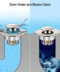 Tough As Nails Pop Up Tub Stopper With Integrated Hair Catcher And Fine Mesh Strainer in action blocking hair and odors.
