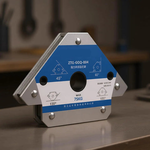 Heavy Duty Welding Positioner Clamp With Thickened Steel For Super Durable Wear Resistance And Easy On Site Operations High Mag Adsorption Aid Tool showing angle marks and max load of 75kg.