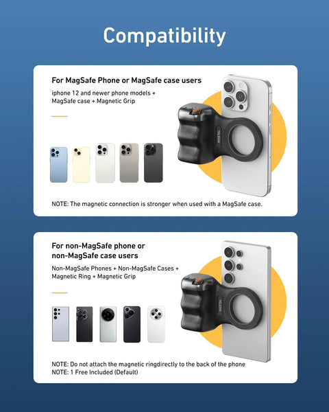 Compatibility guide for Fun Shot Magnetic Phone Grip Turns Your Smartphone Into a DSLR Style Shooter With Detachable Wireless Shutter Button.