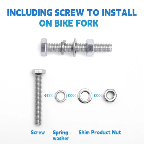 Installation screw set for Electric Bike Front Light, including bolt, spring washer, shim, nut for bike fork mounting.