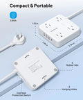 Compact All In One Surge Protector Power Strip With USB Ports 10ft Flat Plug Extension Cord Eight In One Charging Station display