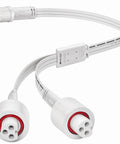 Y Splitter Outdoor Lights Extension Cable 1 Male To 2 Female 3 Pin Splice Kit for outdoor lighting, showing white connectors.