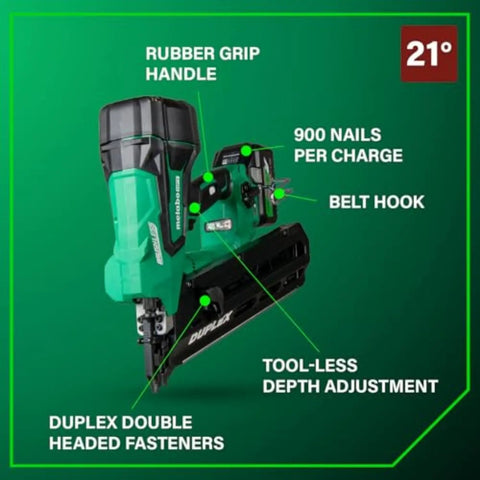 36V Cordless Forming Nailer With 2.5Ah Battery And 3.5 Inch Duplex And Double Headed Fasteners NR3675DD, rubber handle
