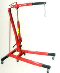 Heavy Duty 12 Ton Hydraulic Engine Hoist Cherry Picker Crane with red steel frame and wheels for easy mobility in garages.