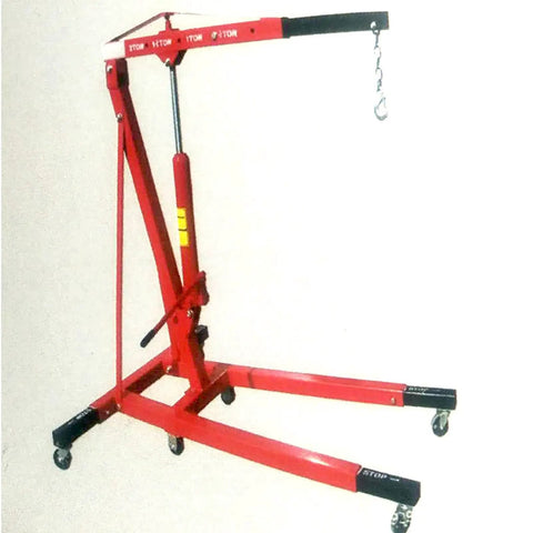 Heavy Duty 12 Ton Hydraulic Engine Hoist Cherry Picker Crane with red steel frame and wheels for easy mobility in garages.