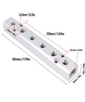 Six Way Air Compressor Manifold With Eight Ports And One Half Inch NPT Supply Port And One Quarter Inch NPT Outputs Aluminum Alloy