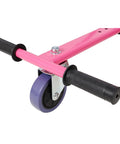 Pink hoverkart attachment handle and 360 swivel wheel, part of Turn Your Hoverboard Into A Sit-On Go Kart With Adjustable Frame