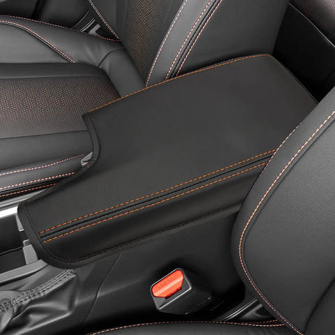 Subaru Crosstrek Center Console Armrest Cover Leather With Orange Stitches for 2018-2023 Crosstrek and 2017-2023 Impreza installed