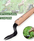 Stainless Steel Hand Weeder Tool With Wood Handle Garden Weed Puller for weeding shown with durable fork design