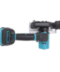 Badass Mini Cordless Circular Saw Delivering 19000 Rpm For No Sweat Cuts Through Wood Tile Metal And Plastic features side view and detachable dust shroud.