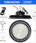 200W LED High Bay Light With 30000LM Beastly Brightness, 0 To 10V Dimmable, 5000K UFO LED Commercial Bay Lighting dimensions
