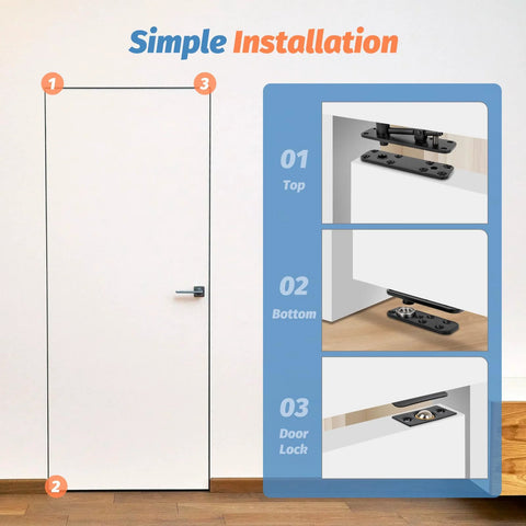 Heavy Duty Hidden Door Hinge Kit With 570 Lbs Load Bearing, 360 Degree Swing Pivot Hinge installation guide on a door