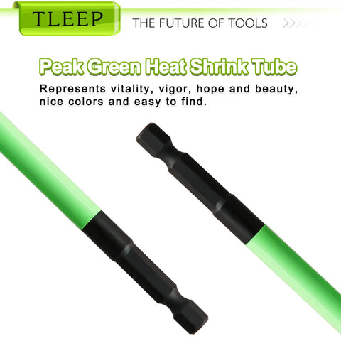 Peak green heat shrink tube with black fittings, symbolizing vitality and beauty, from TLEEP, with easy to find colors.