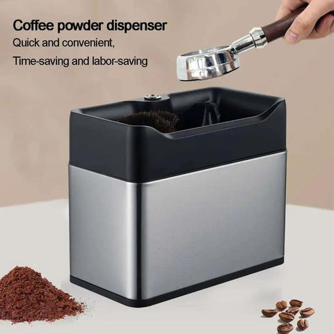 Electric Coffee Dosing Cup Cleaner And Automatic Puck Remover With 340 Rpm Dual Head Action For Fast Portafilter Scrubbing and Coffee powder dispenser with built-in brush.