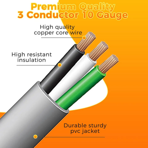 L14-30P To 6-50R Twist-Lock Plug Adapter For Welder And Generator Power Cord, showing 3 conductor 10 gauge copper wires