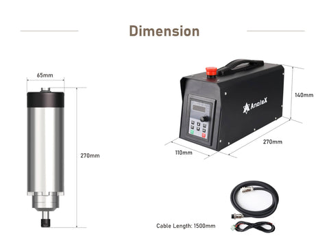 1.5KW CNC Spindle Motor Kit SP-15A With Adjustable Speed 0-24000 RPM, 65mm Air Cooled VFD Spindle With ER11 Collets For CNC Router Machine, Plug And Play Setup, Emergency Stop, High Torque, Smooth Operation
