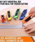 HORUSDY 4-pack retractable box cutter set with aluminum shells in orange, yellow, green, blue.