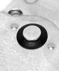 Close-up of Heavy Duty Sofa Connector Clips With 160mm Screws for Sectional Furniture Brackets with a shiny metal button.