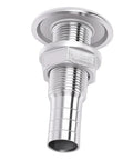 Stainless Steel Marine Thru Hull Fitting Beefy Boat Drain Connector For Bilge Drainage And Cooling System Easy Installation For Yachts And Boats With 316 Stainless Steel And Secure Hose Connection Three Eighths Inch Half Thread Outlet angled view