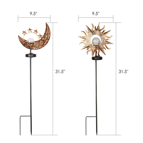 Dimensions of Two Pack Sun Moon Solar Garden Lights Outdoor Waterproof Metal Decorative Lamps With Heavy Bulb Base Solar Powered
