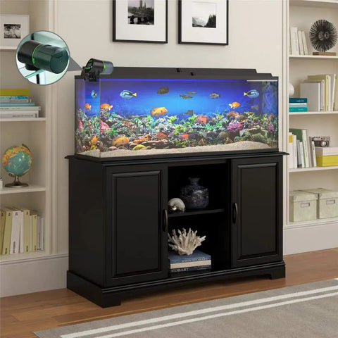 Programmable Automatic Fish Feeder With Digital Timer And Usb Rechargeable Design For Aquarium Tanks mounted above colorful aquarium.