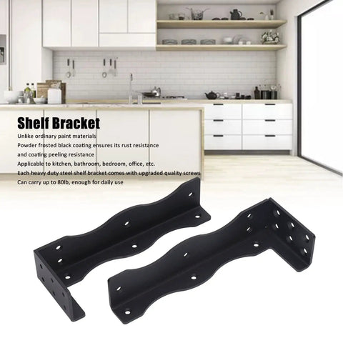 Heavy Duty Carbon Steel Floating Shelf Bracket with Rust-Proof Frosted Black Coating for Kitchen, Bathroom, Office, No Sag up to 80 lb