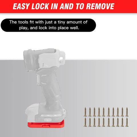Wall Mount Tool Hanger For Craftsman 20V Drills, 5 Pack Tool Holder on grey background with screws and drill outline