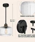 HXXLFONEDP 2 Pack Glass Pendant Lights for Kitchen Island, Matte Black showcasing ribbed clear glass and adjustable height.