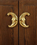 Sun Moon Cabinet Knobs Set, Solid Brass Antique Finish Drawer Pulls for Kitchen and Wardrobe on Wooden Cabinet Doors.