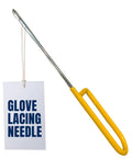 Relacing Needle For Baseball Gloves Pro Grade Durable Steel Lacing Tool for leather repairs, yellow handle.